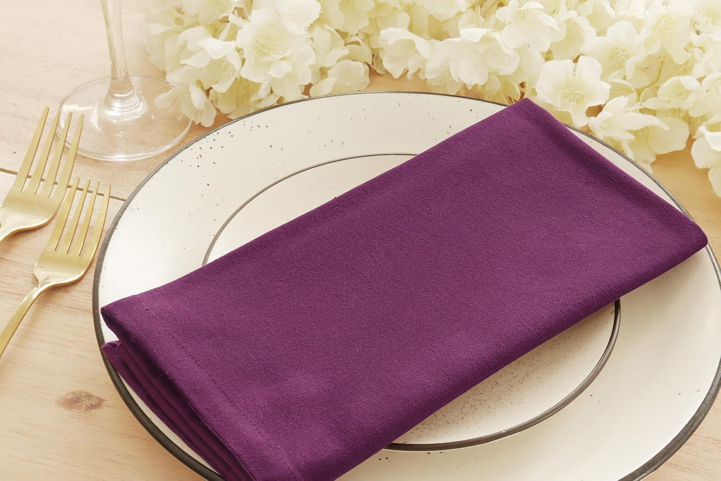 PurpleEssences Set of 12 Cloth Dinner Napkins 100% Cotton 18x18 Inch - Soft Durable Washable - Ideal for Farmhouse Party Fall Thanksgiving - Perfect Everyday Use Table Linen - Purple