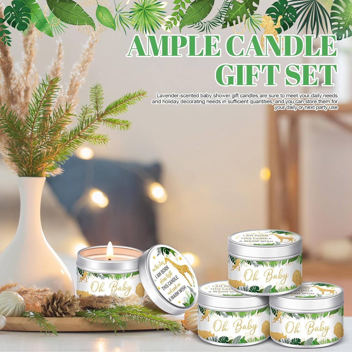MTLEE 24 Pcs Jungle Animal Baby Shower Party Favors Candles Lavender Scented Baby Shower Favors for Guests Rustic Tealights Candles Gender Reveal Return Gifts Girl Boy (1.2 Oz, Khaki)