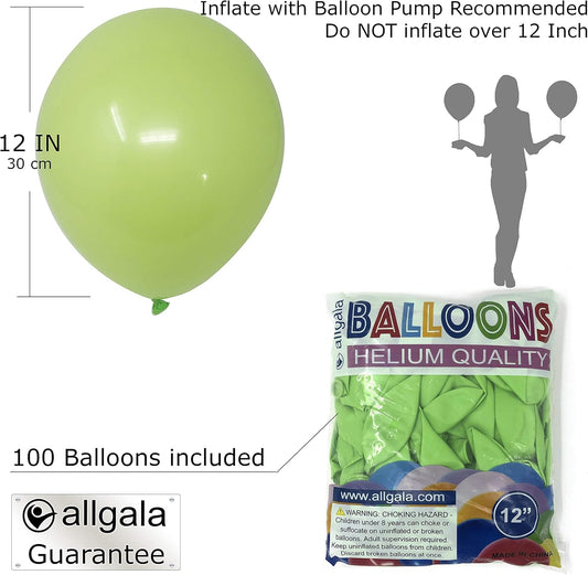 Allgala Latex Balloons for Parties | Helium Grade Bulk Balloon Pack | Ideal for Birthday Party Decorations, Baby Shower, Christmas Party | Colored Balloons for Events | 100ct 12" - Lime