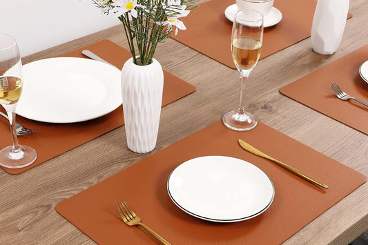 Fall Placemats Set of 4 Wipeable Table Mats Easy to Clean Waterproof Kitchen Mats for Dining Table Outdoor Indoor (4, Brown)