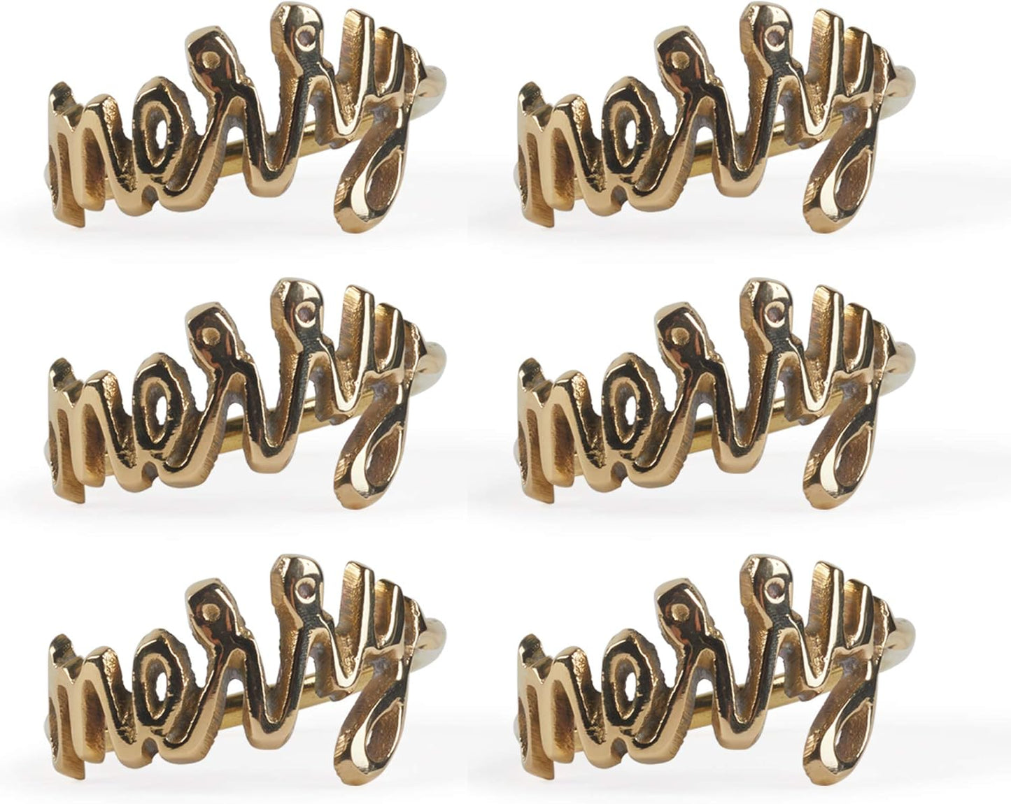DII Christmas Thanksgiving Holiday Tabletop Décor Collection Decorative Napkin Ring Holder Set, 1.9" Dia x 1.1" Height, Merry Gold, 6 Piece
