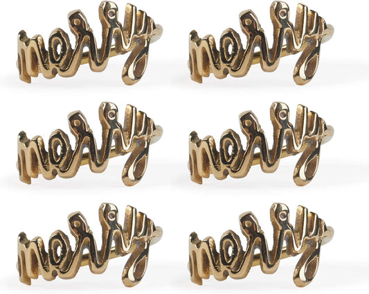 DII Christmas Thanksgiving Holiday Tabletop Décor Collection Decorative Napkin Ring Holder Set, 1.9" Dia x 1.1" Height, Merry Gold, 6 Piece