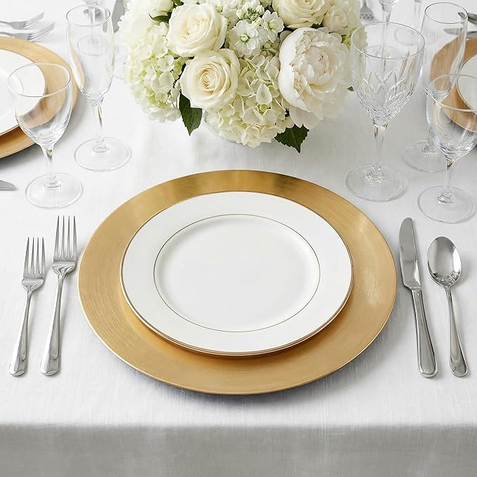 13inch Round Plastic Charger Plates Set of 8,Gold Charger for Dinner Plates,Decorative plates for Wedding,Party,Event Tabletop. (Metallic foil Gold)