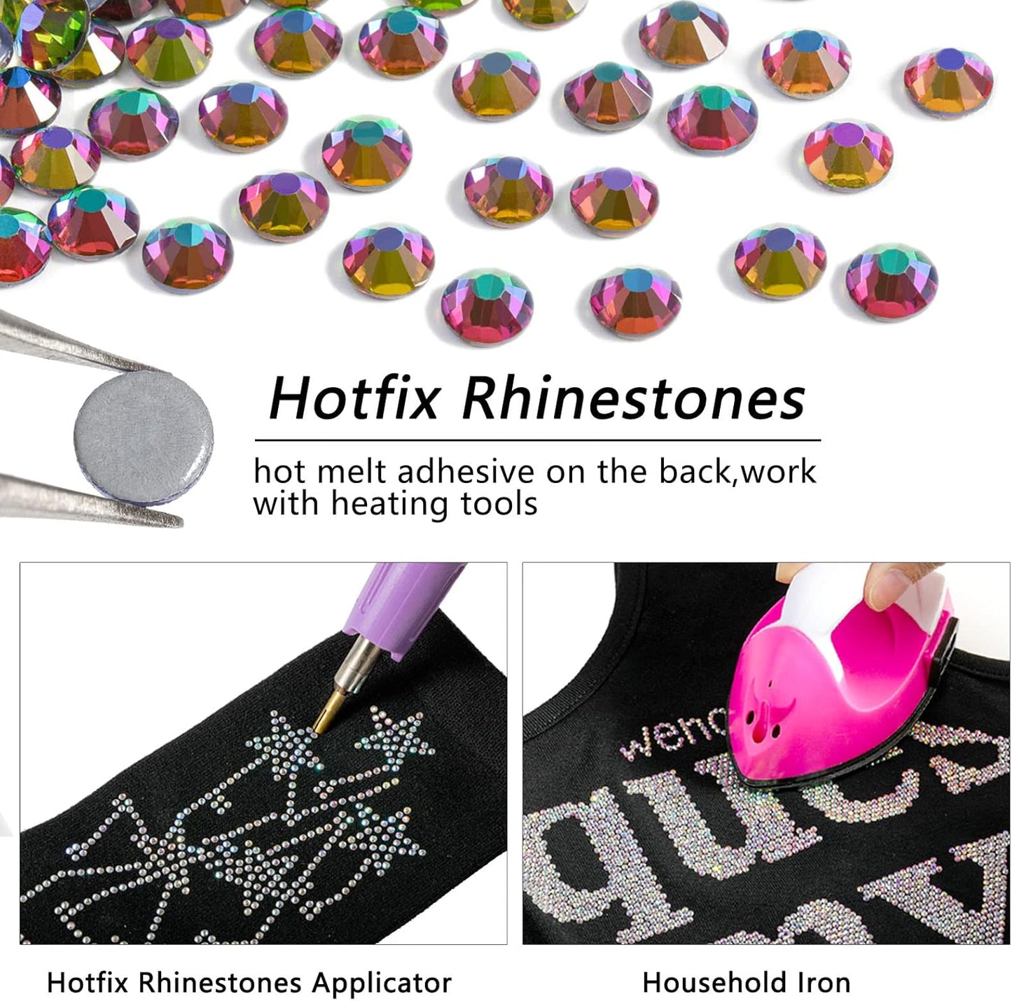 Beadsland Hotfix Rhinestones, 288pcs Flatback Crystal Rhinestones for Crafts Clothes DIY Decorations, Green Volcano, SS30, 6.3-6.5mm