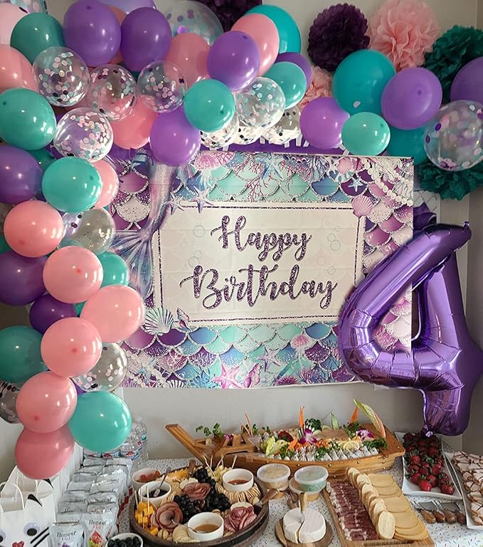 Pink and Purple Party Balloons, 50 Pcs 12 Inches Purple and Pink Teal Blue Latex Balloons for Birthday Birthday, Under The Sea Party Decorations