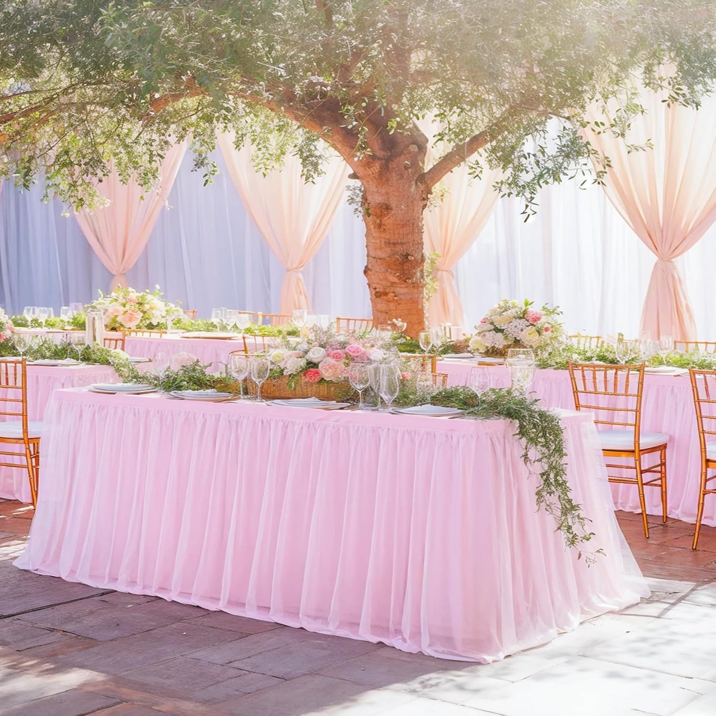 8ft Pink Tulle Tablecloths for Rectangle Tables 8 Foot Baby Pink Table Cloth Rectangular Wrinkle Free Stretch Spandex Table Cover with Skirt for Baby Shower Girls Birthday Party Banquet Buffet Cake