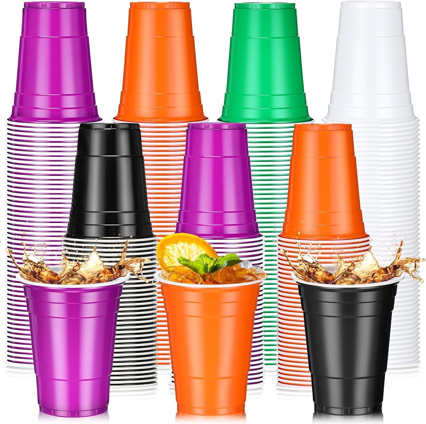 Lounsweer 100 Pack 16 Ounce Christmas Plastic Party Cups Disposable Heavy Duty Drinking Water Cups for Holiday Christmas Festival Wedding New Year Birthday Party Supplies(Halloween Color)
