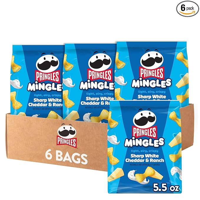 Pringles Mingles Puffed Snacks, Sharp White Cheddar and Ranch, Cheese Puffs, Salty Snacks (6 Bags)