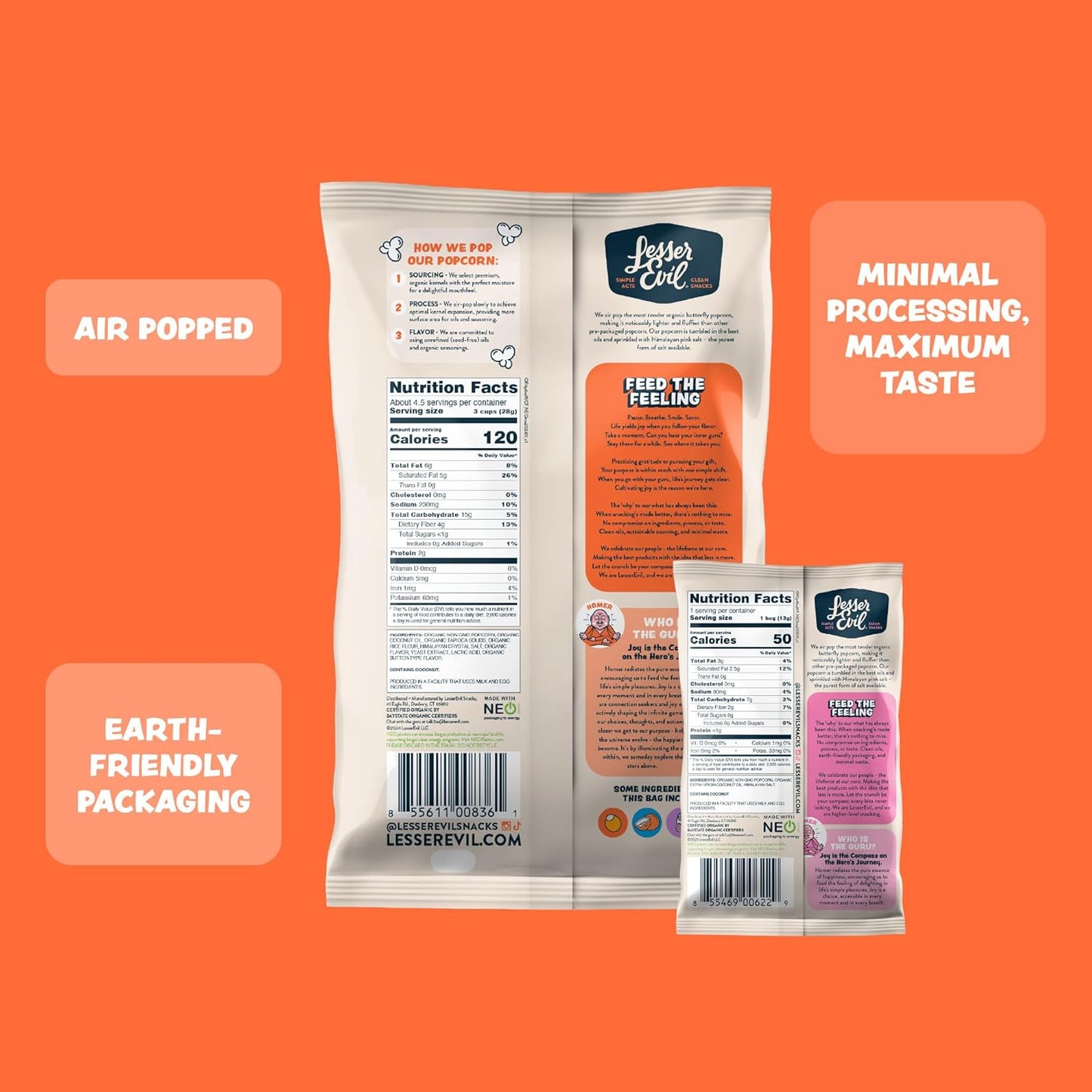 LesserEvil White Cheddar Flavor and Himalayan Pink Salt Organic Popcorn, Amazon Exclusive, Premium Quality, Minimally Processed, (3) 4.6oz White Cheddar Flavor Bags and (1) 50 Cal Himalayan Pink Salt Bag