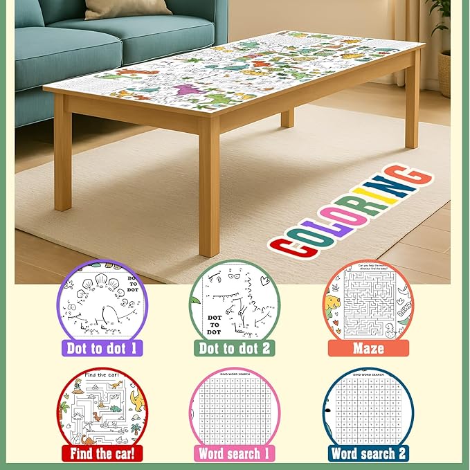 Dinosaur Coloring Tablecloth, Dinosaur Large Coloring Poster Tablecloth 30x72 Inch, Dinosaur Forest Themed Color-in Activities Games, Birthday Party Games for Classroom Home Party