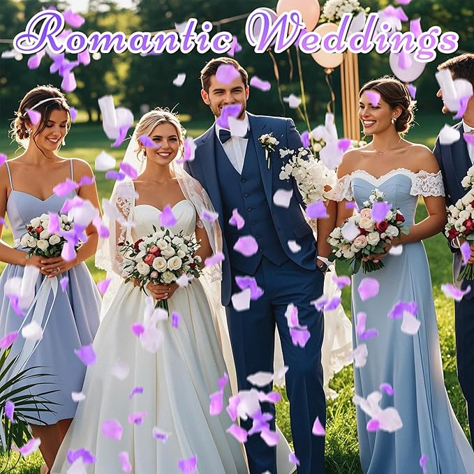 Eslibin 180 PCS Real Purple White Rose Petals for Wedding Flower Girl to Throw, 1.75oz Mixed Fresh Dried Rose Petal for Proposal Centerpieces Valentine's Day Romantic Night Decor
