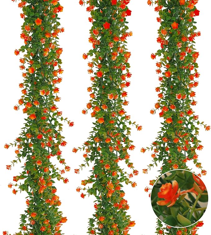 Faux Eucalyptus Garland Plant Fake Vines, Artificial Hanging Eucalyptus Leaves Greenery Vines Arch Kit Flower Green Garlands for Decoration for Wedding Backdrop Wall Party Home Indoor Outdoor(Orange)