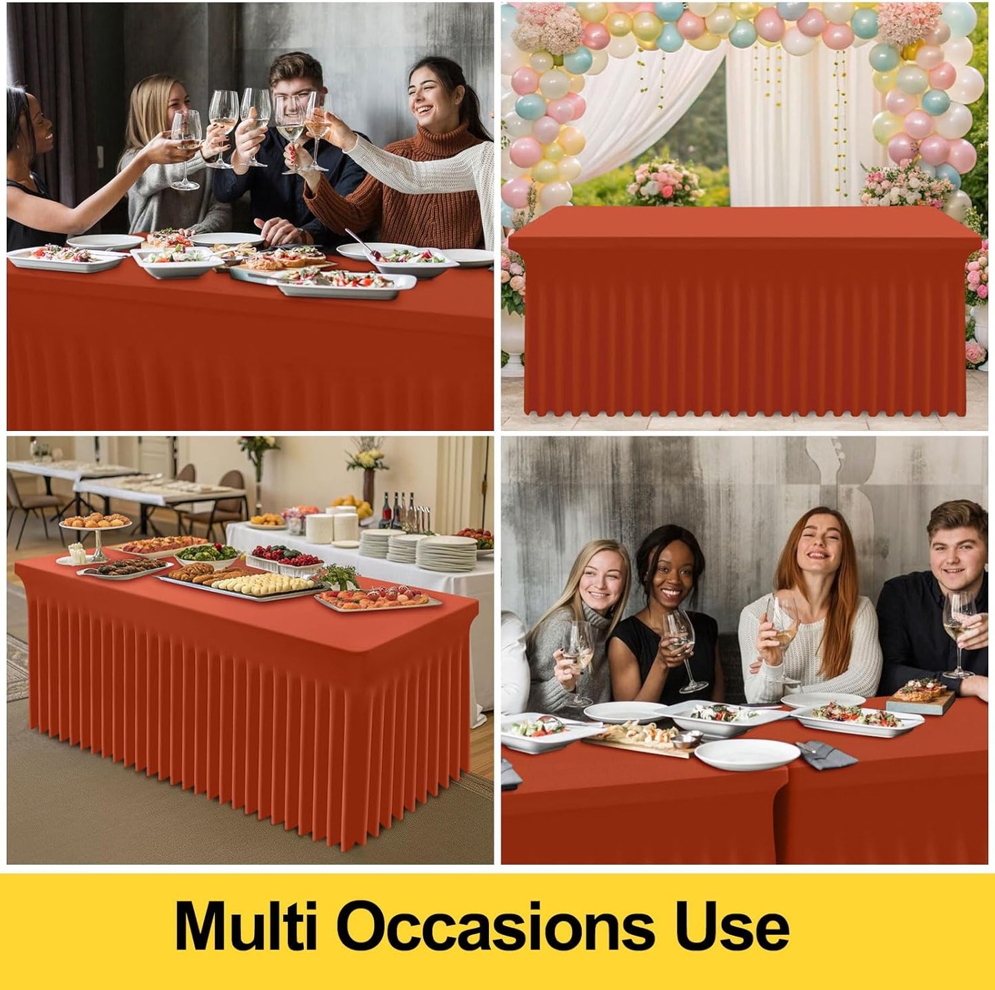 Smiry Spandex Tablecloth, Elastic Fitted Stretch Tablecloth for 6FT Rectangle Tables, Waterproof Washable Table Cover Skirt for Outdoor, Wedding, Banquet & Parties (Rust, 72Lx30Wx30H Inch)
