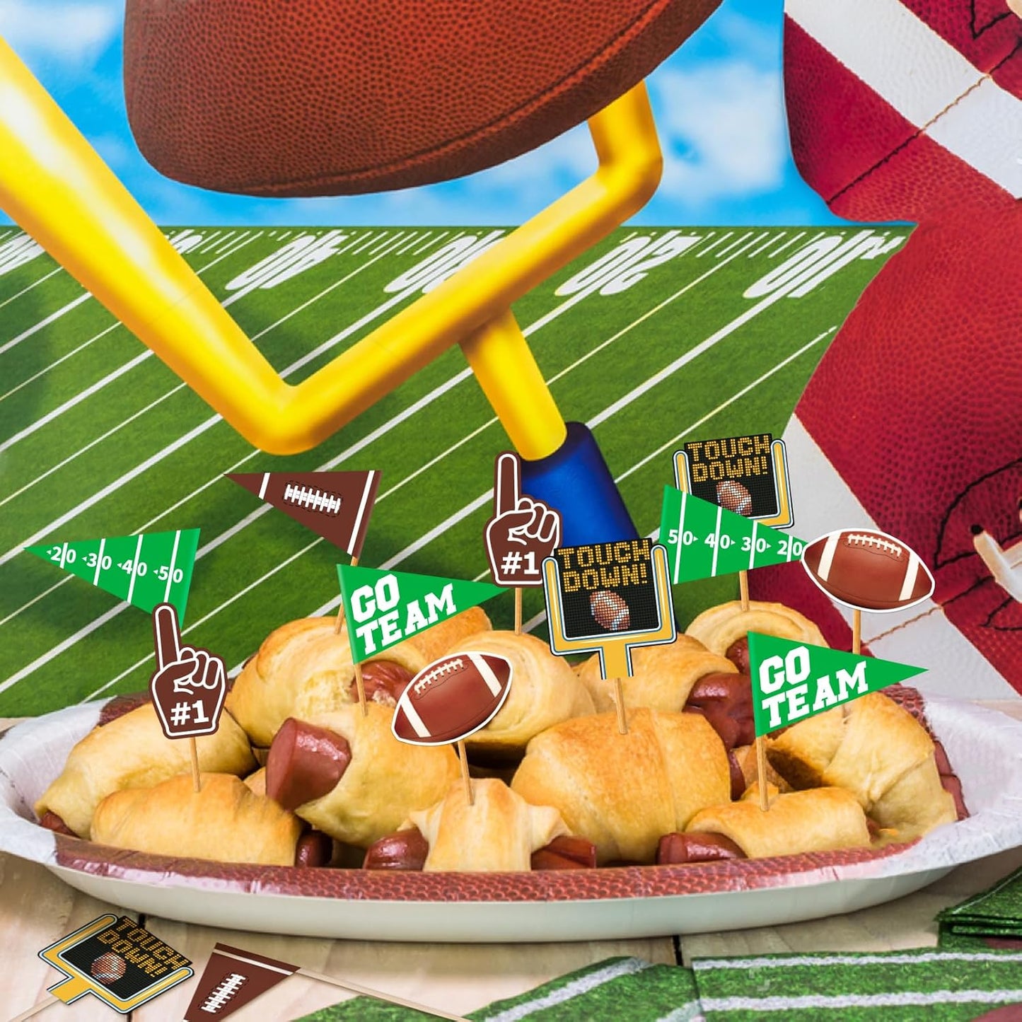 Gatherfun 96pcs Football Themed Toothpicks, Cupcake Toppers, Cocktail Picks for Birthday Party, Game Day, Tailgate Decorations