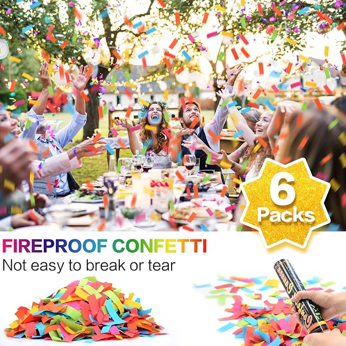 Confetti Cannon 6Pack Biodegradable Confetti Poppers Multicolor Party Confetti Shooters Party Poppers 12inch Cannon Launches 15-20ft for Birthday Wedding Graduation New Years Celebration Decorations
