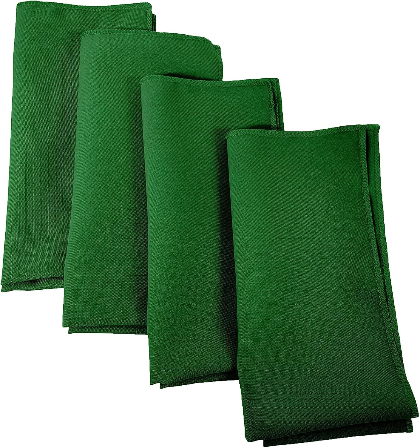 LA Linen 4-Pack Poly Blend Napkins - Soft, Washable, Stain & Wrinkle Resistant - Dinner & Party Napkins - Emerald Green - 18x18