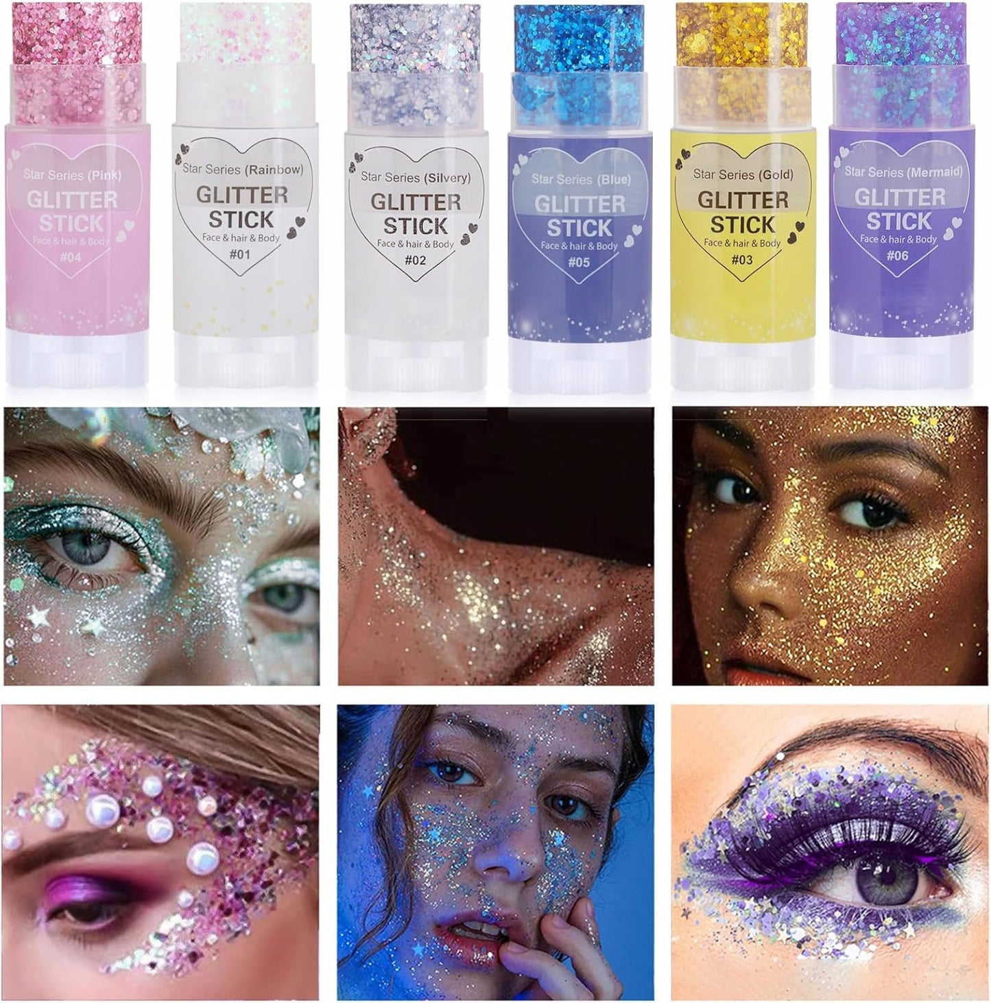 Blue Hair Glitter Stick,Rave Carnival Accessories Chunky Sequins Face Glitter,Singer Concert Body Glitter for Kids Women, Waterproof Halloween Glitter Makeup Paint for Parties,Festival