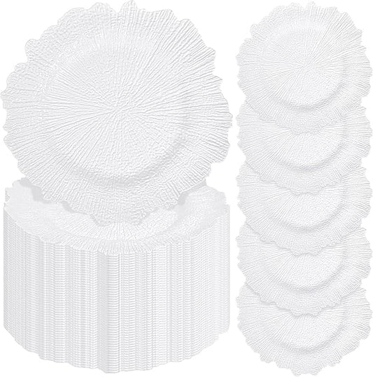 Pesonlook 50Pcs White Charger Plates Round 13inch, Reef Plate Chargers for Dinner, Bulk Plastic Floral Table Plates for Dinner Wedding Party Event Table Setting Decoration(White)