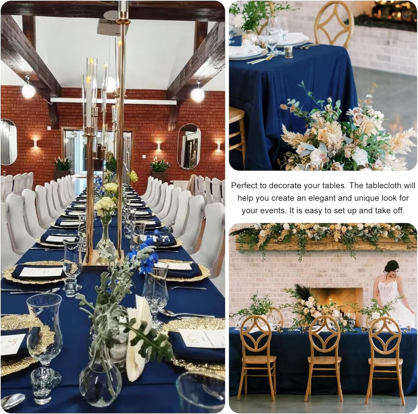 4 Pack Rectangle Tablecloth 90x132Inch Navy Blue Washable Polyester Table Cover for Wedding Dining Table Buffet Parties Banquet Decoration（Navy Blue）