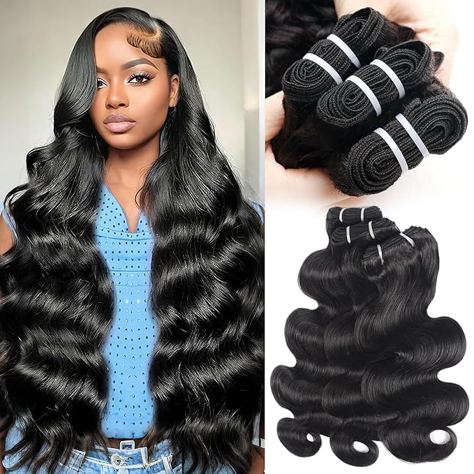Body Wave Bundles Human Hair 24 26 28 Inch 12A Raw Indian Virgin Bundles Human Hair,Sew In Quick Weave 100% Human Hair Bundles,No Tangle Shedding Triple Lifespan,Multiple Wash Keep Texture