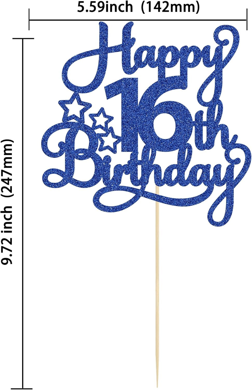 1 Pack Happy 16th Birthday Cake Topper Glitter Sweet 16 Cake Pick Birthday 16th Birthday Cake Decorations for Children 16th Theme Party Supplies Blue