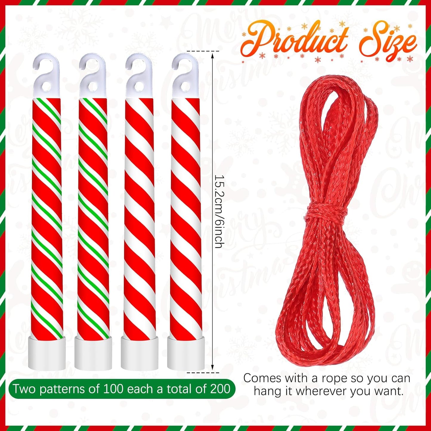 Soulchen 100 Pcs Christmas Glow Sticks Bulk 6 Inch Light up Candy Cane Sticks with Lanyard Christmas Party Favors Camping Emergency Outdoor Light Survival Kit