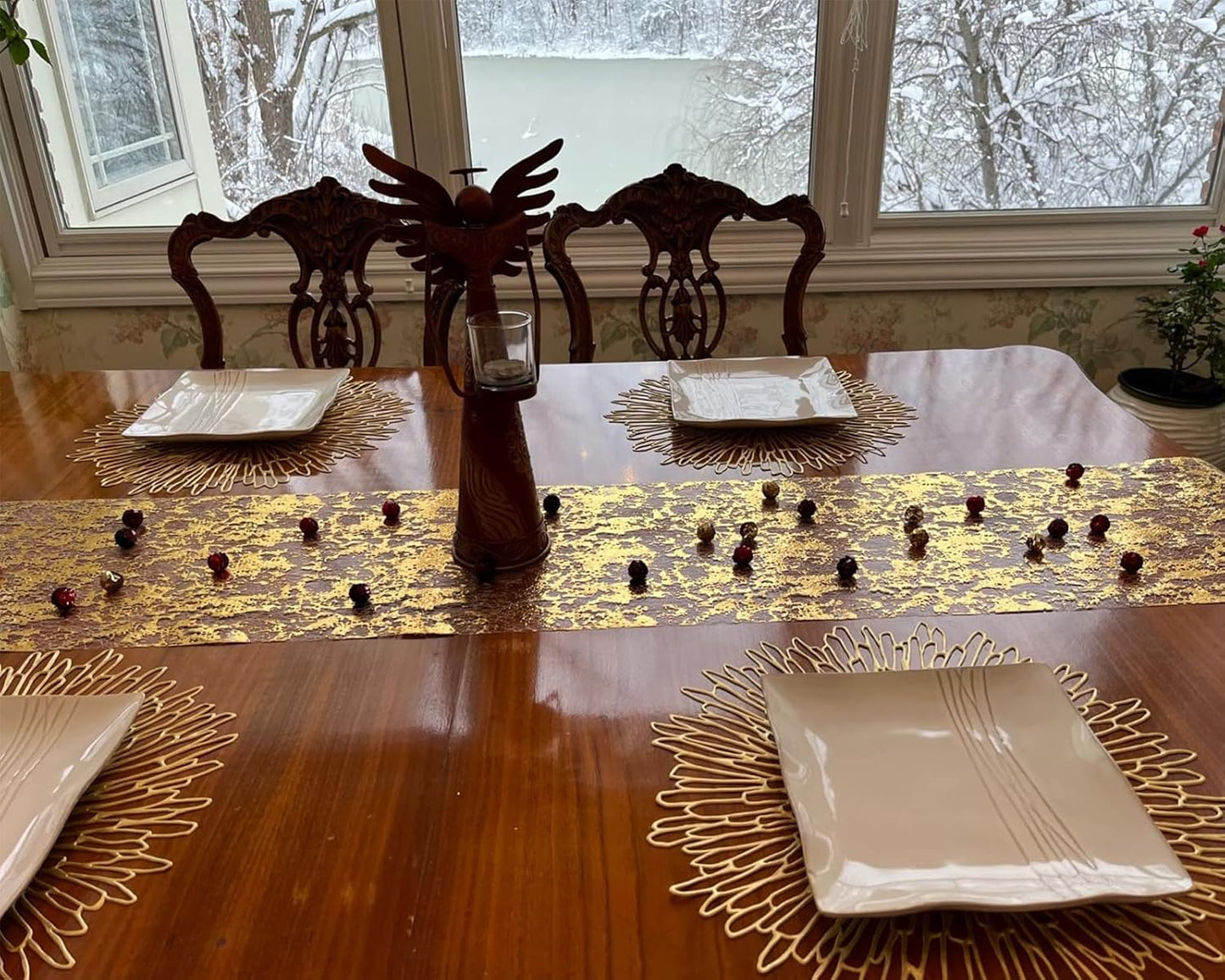 Gold Table Runner - Metallic Party Decorations 9ft Sparkle Foil Mesh Decor for Birthday, Wedding, Anniversary, Thanksgiving, Christmas,‌ Graduation, Shining Table Cloth