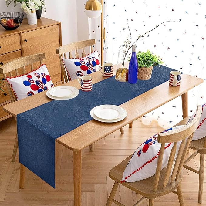 4 Pieces Navy Blue Table Runners: 13x108 Inch Navy Blue Rustic Jute Table Runner Thanksgiving Table Cover for Farmhouse Macrame Boho Fall Party Home Dining Decorations