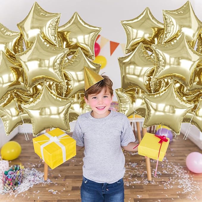 Gold Star Foil Balloons, 10PCS Light Gold Foil Stars Shape Balloon, 18 Inch Metallic Gold Balloons for Helium Pentagram Balloon for Birthday, Wedding, Graduation, Baby Shower Party Decorations