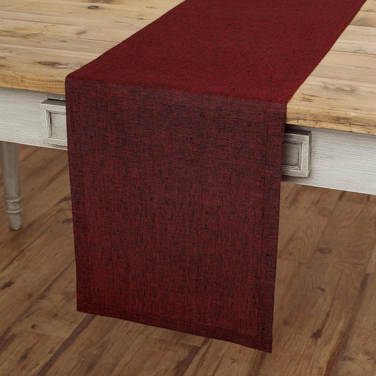 Solino Home Linen Table Runner 144 Inches Long - Athena, 100% Pure Linen Red Garnet Dining Table Runner 14 x 144 Inch for Fall, Autumn, Thanksgiving, Christmas, Holiday