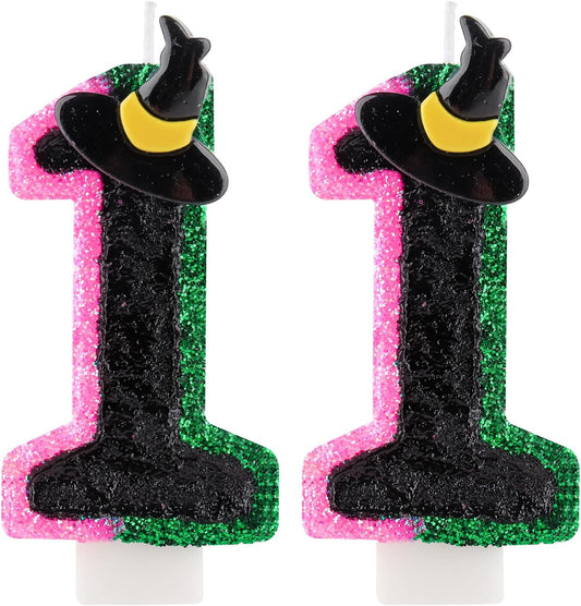 Birthday Number 11 Candles for Cake, Pink Green Black Party Decorations, Witch Birthday Party Decorations for Girls, Pink Green Birthday Candles, Cake Candle, Party Candle
