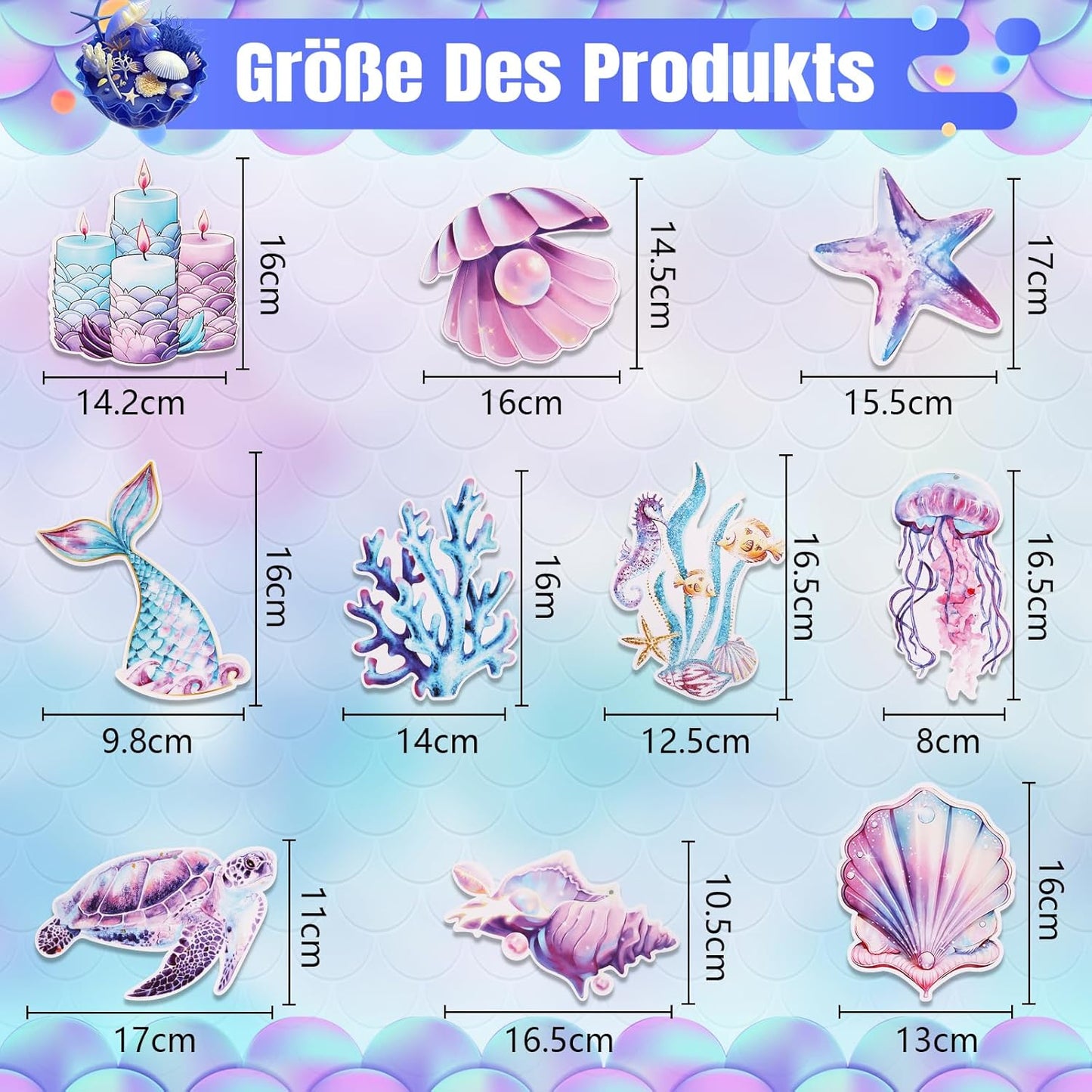 Kaluofan Mermaid & Ocean Theme Party Streamers, 40pcs Hanging Ornaments, Whimsical Mermaid Decor for Girls Birthday, Baby Shower, Under the Sea Party Supplies