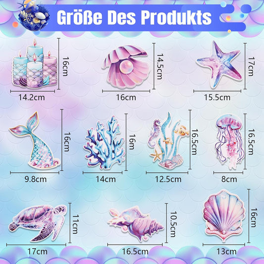Kaluofan Mermaid & Ocean Theme Party Streamers, 40pcs Hanging Ornaments, Whimsical Mermaid Decor for Girls Birthday, Baby Shower, Under the Sea Party Supplies