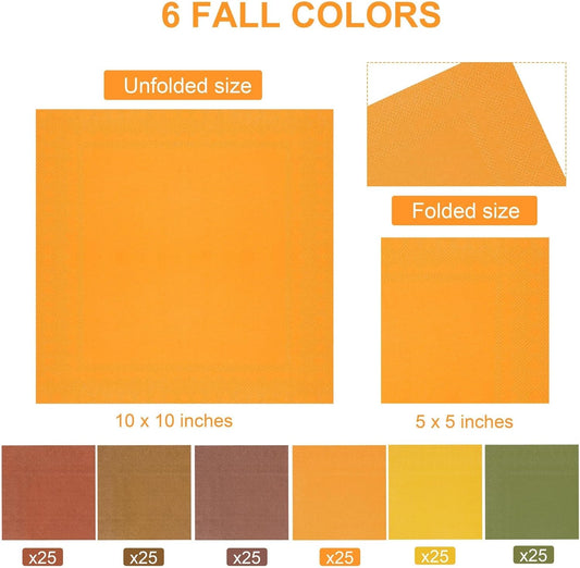 150 Pieces Thanksgiving Fall Paper Napkins Cocktail Napkin Beverage Luncheon Napkins 2 Ply for Autumn Party Favors, 6 Colors