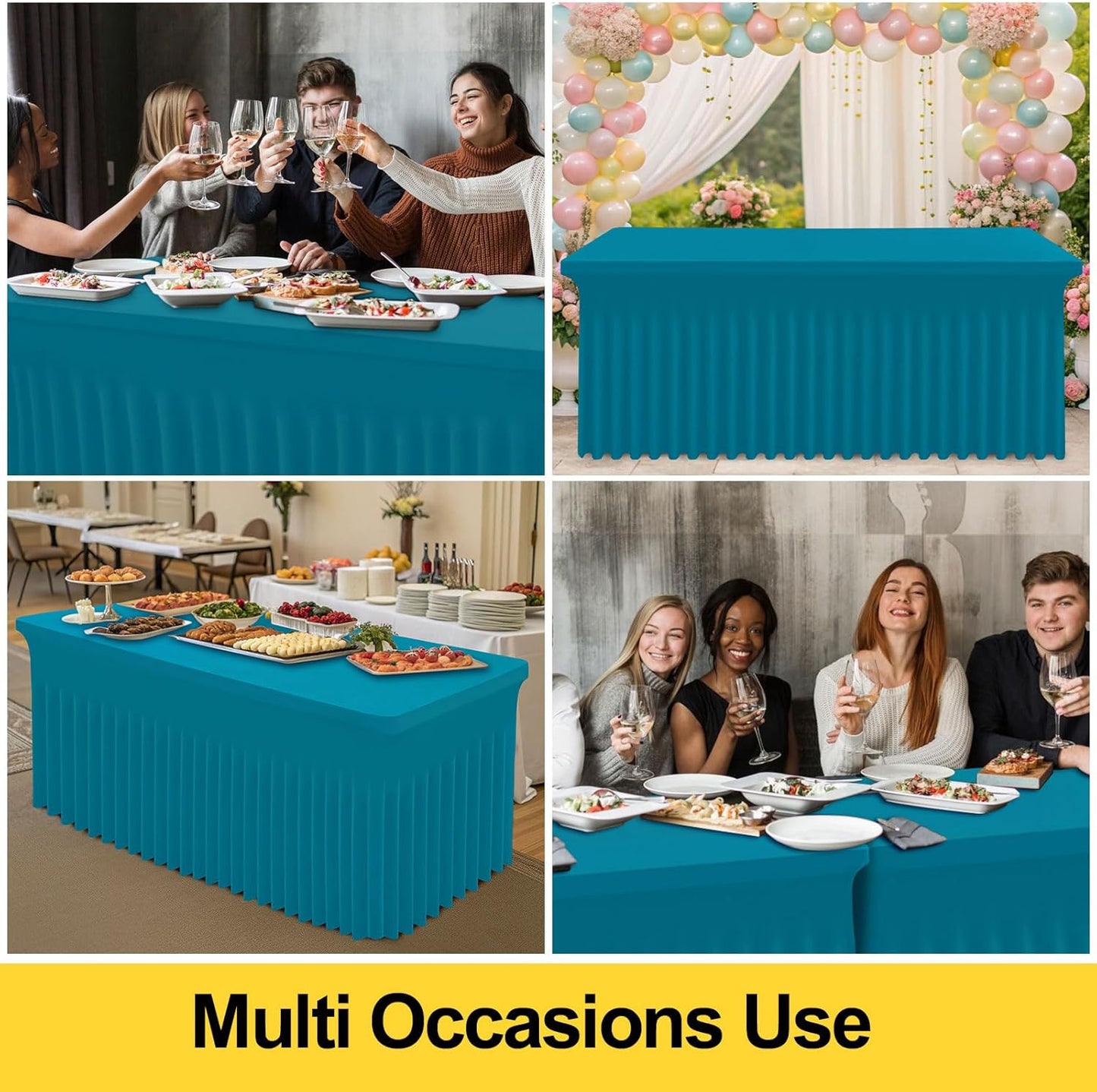 Smiry Spandex Tablecloth 2 Pack, Elastic Fitted Stretch Tablecloth for 4FT Rectangle Tables, Waterproof Washable Table Cover Skirt for Outdoor, Wedding, Banquet & Parties (Turquoise, 48Lx30Wx30H Inch)