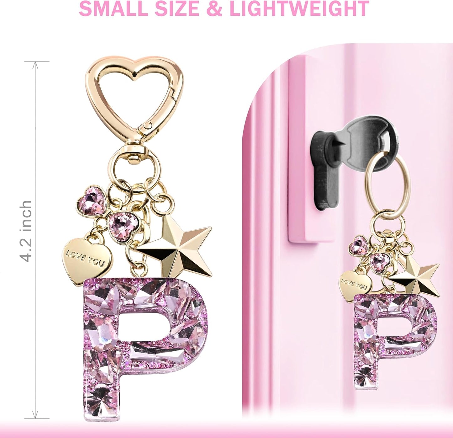 Cute Bling Keychain initial Letter Butterfly Star Pink Purple Gift for Women Girls Bag Cup Charms Accessories