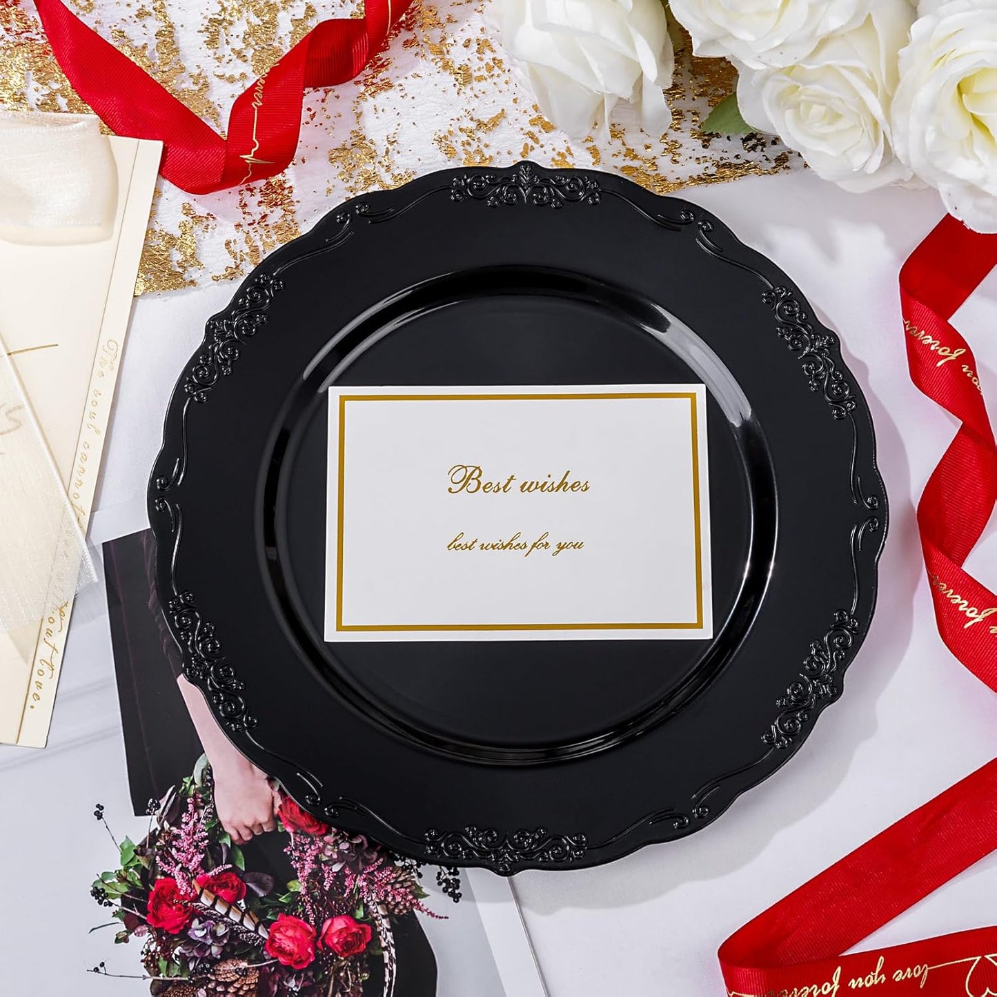 DaYammi 36PCS Black Plastic Plates, Heavy Duty Black Disposable Plates Premium 10inch Dinner Plates Hard Plastic Plates Disposable for Party and Wedding