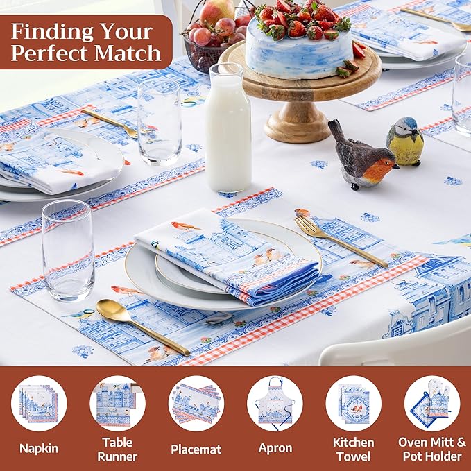 Maison d' Hermine Table Cloth Rectangle Table 100% Cotton 60 x 120 Inches Tablecloth Reusable Decorative for Dining Room Farmhouse Home Valentines Day Decorations Spring Summer - Amsterdam Canals