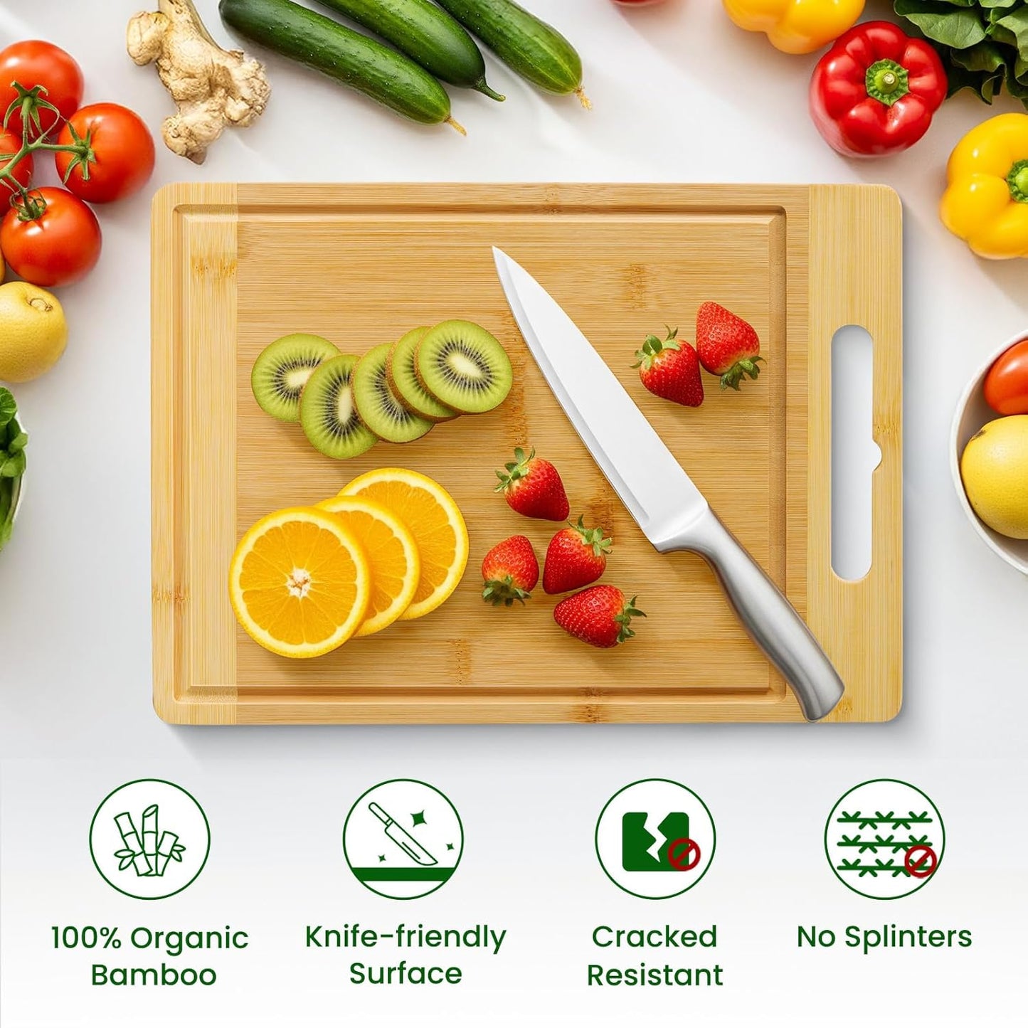 Kikcoin House Warming Gifts New Home - Bamboo Cutting Boards for Kitchen, Housewarming Gifts New Home Gift Idea for Women Men Homeowner, House Essentials for New Home, Large Cutting Board 13.8" X 9.8"