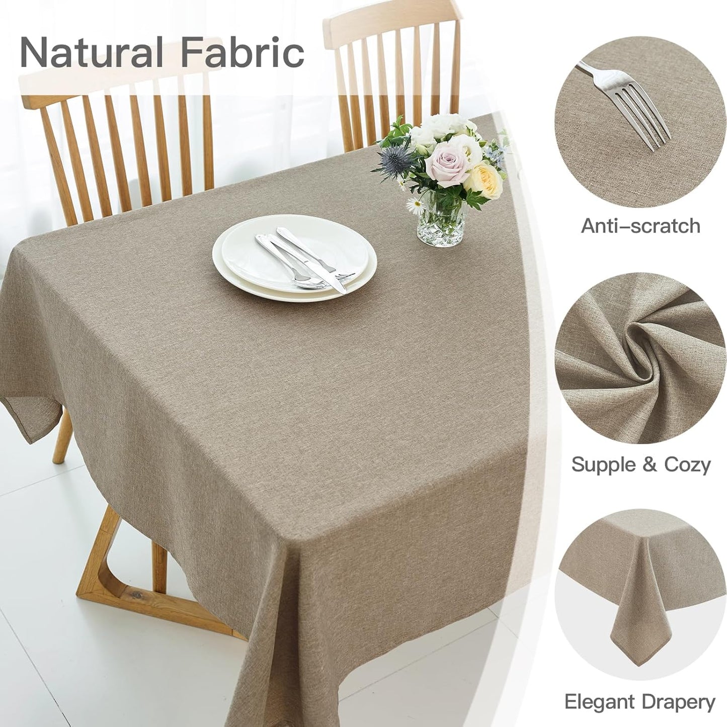 maxmill Rectangular Tablecloth Linen Texture Stain Proof Waterproof Wrinkle Free Spillproof Washable Slubby Texture Table Cloth Farmhouse Tablecloths for Dining Party Holiday, 60 x 140 Inch, Mocha