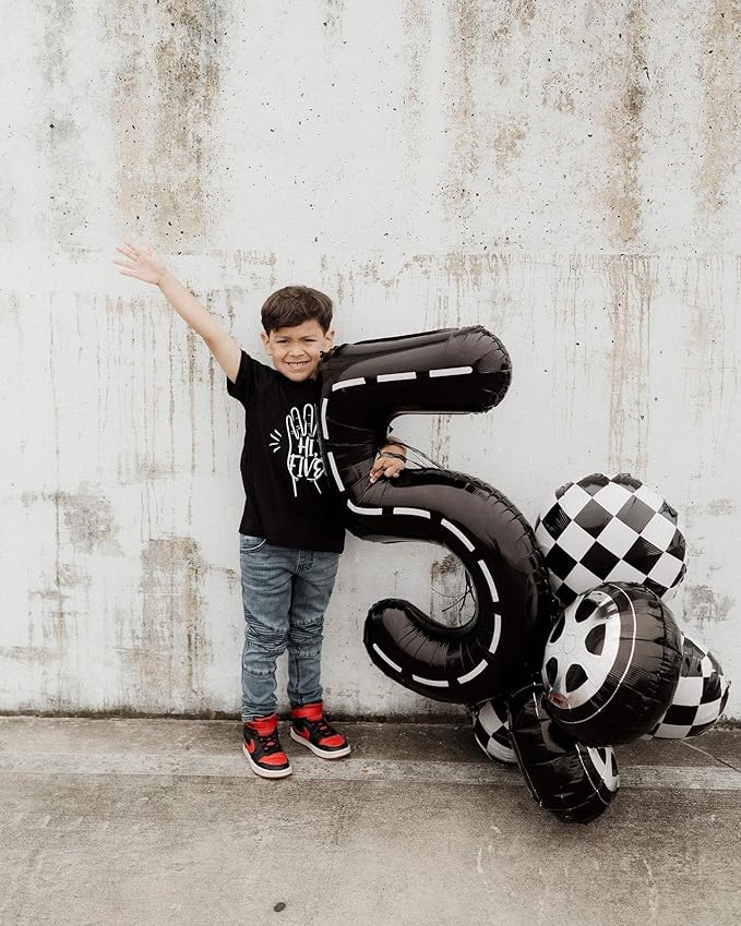 Race Car 4 Balloon, Number Balloons 40 Inch, 4th Black Party Decorations, Racecar Birthday Decorations Four Large Numbers for Party Decor, Number 4 Balloon