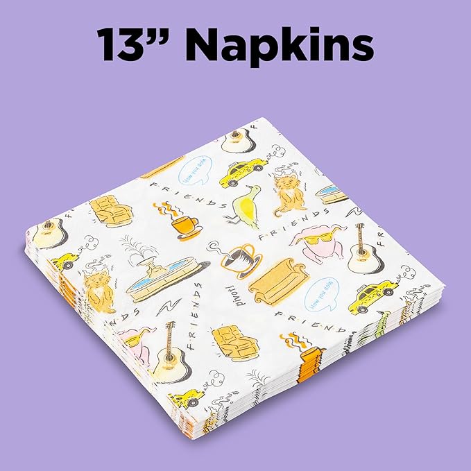 Silver Buffalo Friends Central Perk Iconic Icons and Quotes Pivot 60 Pack Partyware Disposable Paper Plates, Napkins, and Cups