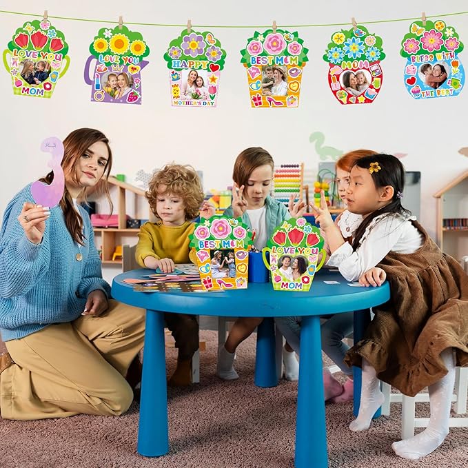 TENDFINE 30 Pack Happy Mother's Day Photo Frame Craft Kits for Kids Love Mom Picture Frame Craft Kits Classroom Home Decoration Mother's Day Gift Party Activity