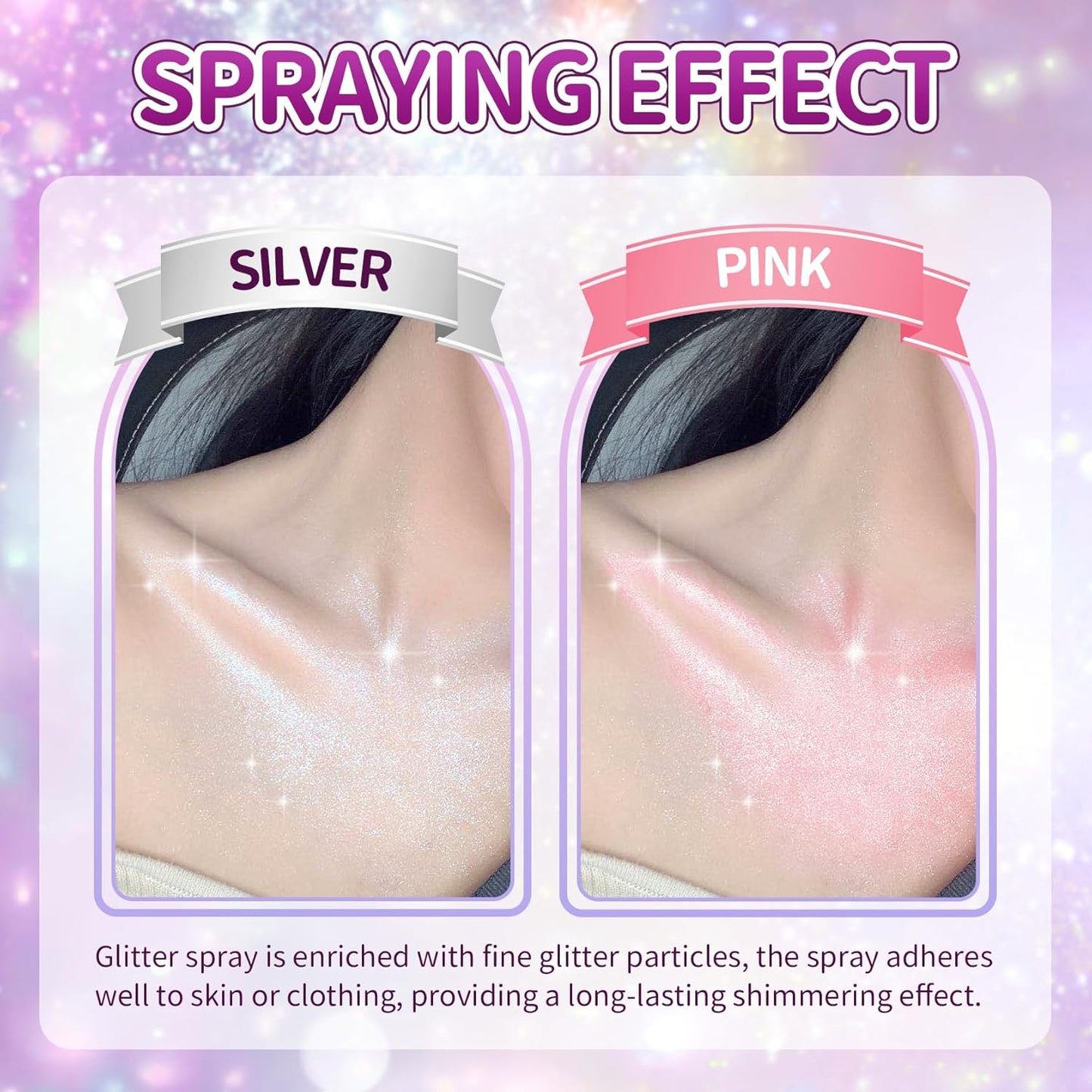 Body Glitter Spray Hair Glitter for Kids Quick-Drying Long Lasting Shimmer Body Spray for Festival Rave Stage Prom, 4.22 Fl Oz, Silver