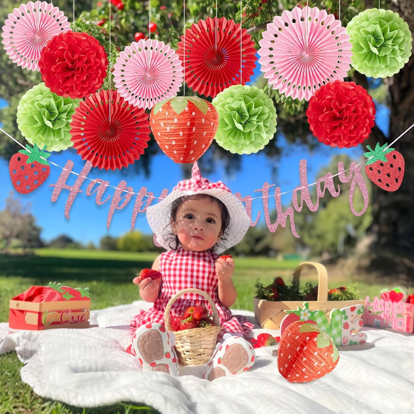 SUNBEAUTY Strawberry Birthday Party Decorations Strawberry Shortcake Birthday Decorations Berry First Birthday Decor Strawberry Themed Deocrations for Birthday Bridal Baby Shower Décor
