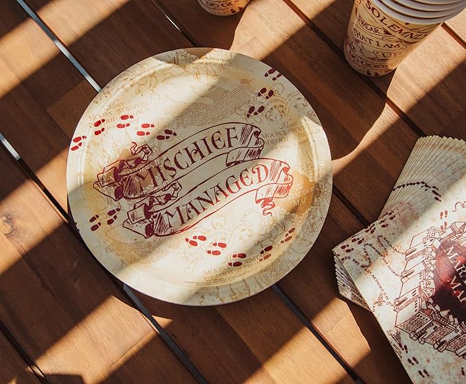 Silver Buffalo Harry Potter Mischief Managed 60 Pack Partyware Disposable Paper Plates, Napkins, and Cups