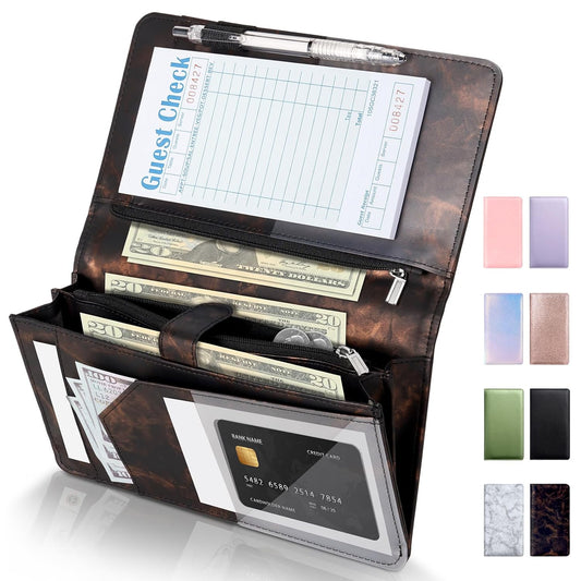 Server Book with Zipper Pockets – Expandable Leather Waitress Book 5x9 for High Volume Restaurants