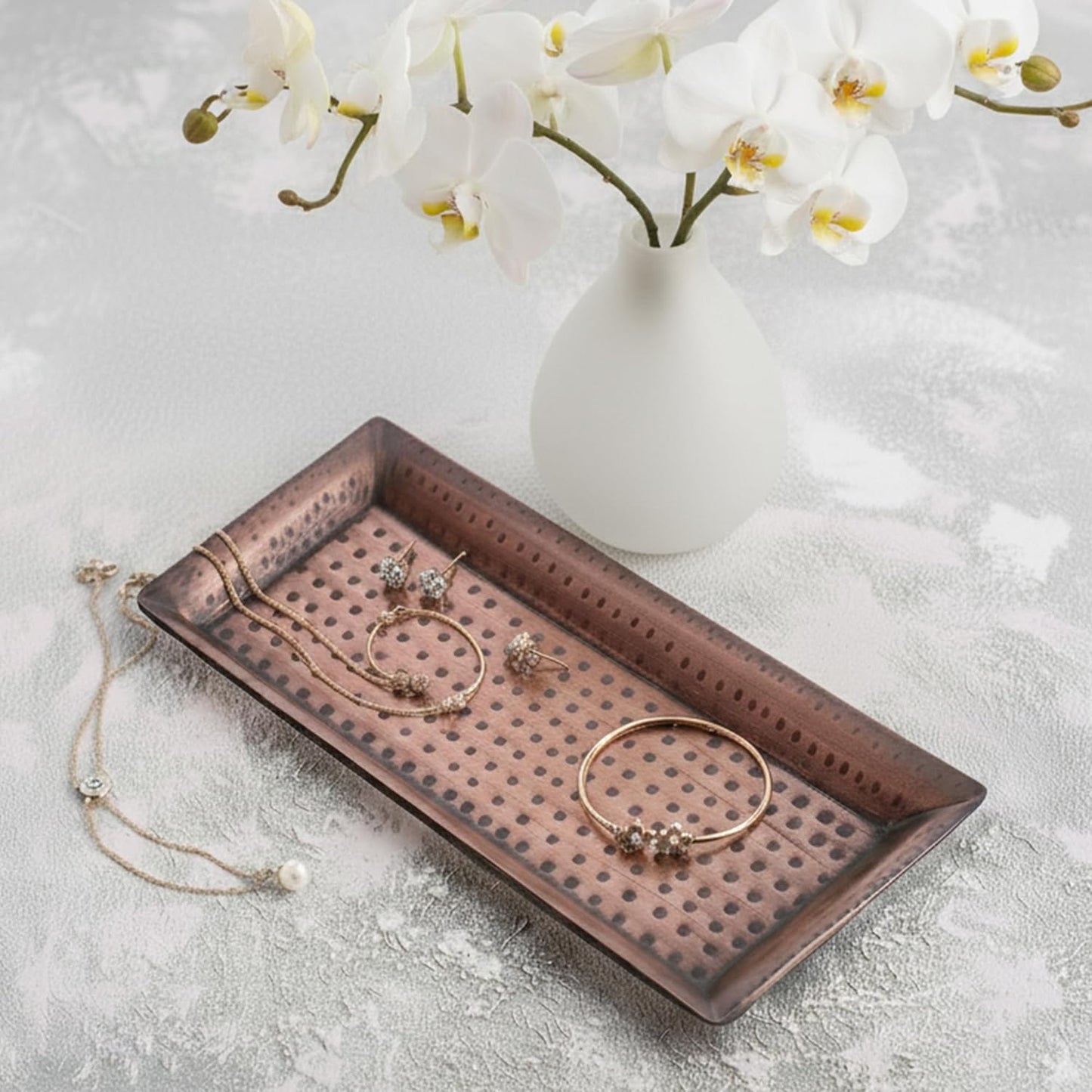 Monarch Abode Hand Hammered Metal Serving Tray, 12-Inch Antique Copper Finish – Rectangle Serving Platter, Small Serving Tray for Party, Fruit Platter, Dessert Trays, Serving Dishes, Pack of 2