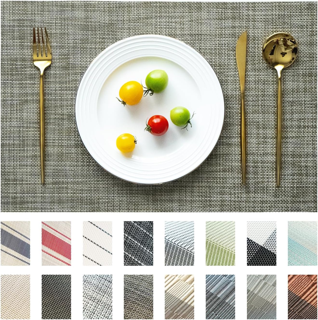 Placemats Set of 4 Vinyl/Plastic Woven Place Mats for Kitchen Table Indoor/Outdoor Washable Placemat Wipeable Dining Table Mats (Brown,4)