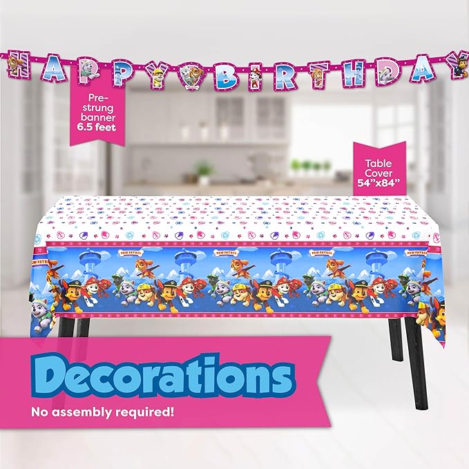 Pink Skye Paw Patrol Party Supplies and Decorations for Girls Birthday Party, Features Skye and Everest, Serves 16 Guests, Includes Tableware and Decor with Table Cover, Banner, Plates, Napkins & More
